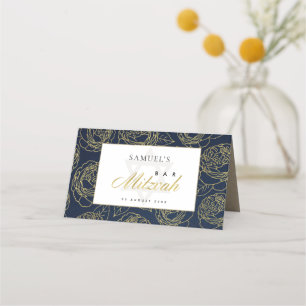 ELEGANT LUX NAVY GOLD ROSE FLORAL BAR BAT MITZVAH PLATZKARTE