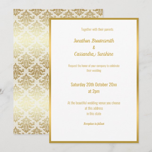 ÉLÉGANT LUXE GOLD LACE FAIRE-PART DE MARIAGE (Devant / Derrière)