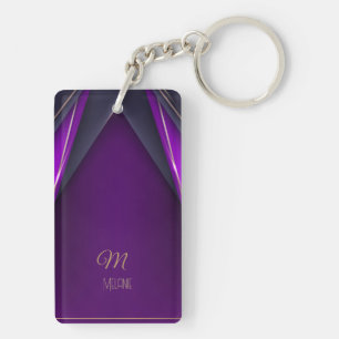 Elegant Luxuriös Violett Gold Monogramm Moderne Gl Schlüsselanhänger