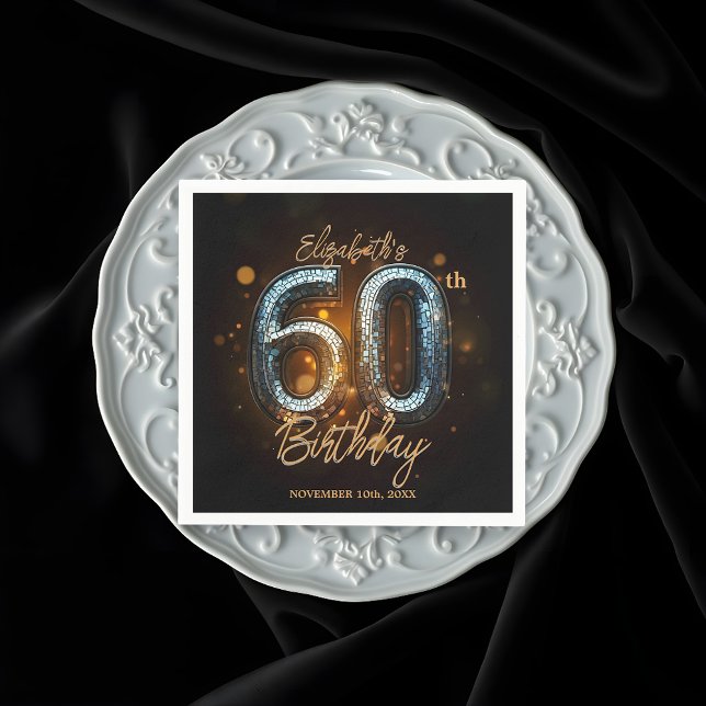 Elegant Luxury Black Gold Mosaik 60. Geburtstag Serviette (Von Creator hochgeladen)