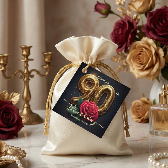 Elegant Luxury Black Gold Red Rose 90th Birthday Geschenkanhänger (Von Creator hochgeladen)