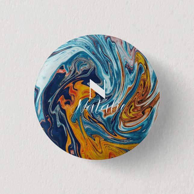 Elegant Luxury Blue Gold Monogram Button (Vorderseite)