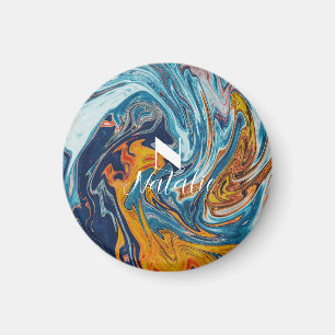 Elegant Luxury Blue Gold Monogram Magnet