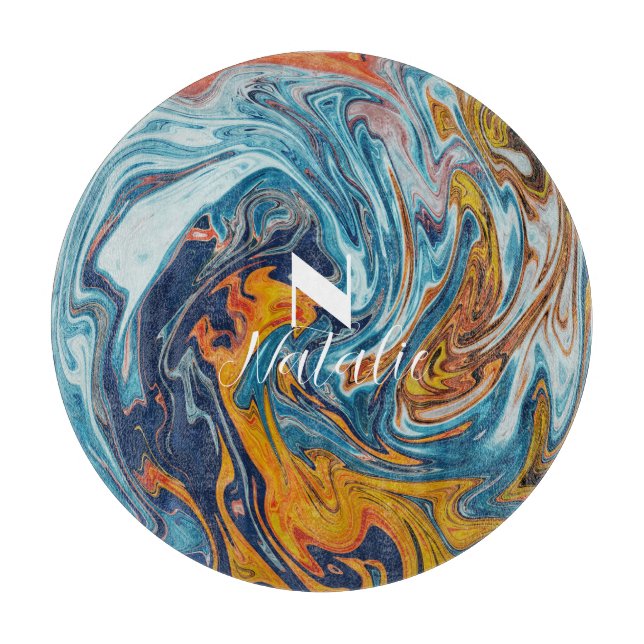 Elegant Luxury Blue Gold Monogram Schneidebrett (Vorderseite)