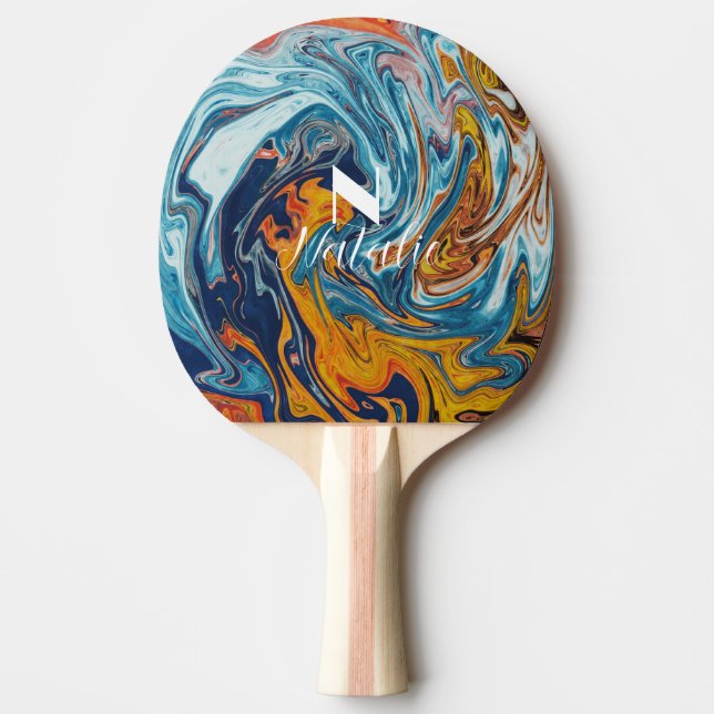Elegant Luxury Blue Gold Monogram Tischtennis Schläger (Vorderseite)