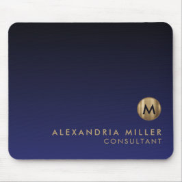 Elegant Luxury Brushed Gold Monogram Navy Blue Mousepad