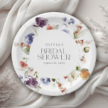 Elegant Luxury Floral Bridal Shower Pappteller<br><div class="desc">A wreath of elegant florals encircle your text on this bridal shower party plate featuring romantic watercolor blooms and refined modern typography. Perfect for spring and summer garden parties, brunches, and upscale bridal showers as well as bridal showers into the fall months. Customize with the bride's name and event date....</div>