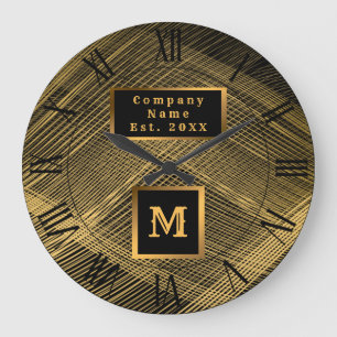 Elegant Luxury Gold Black Wave Monogrammed Große Wanduhr