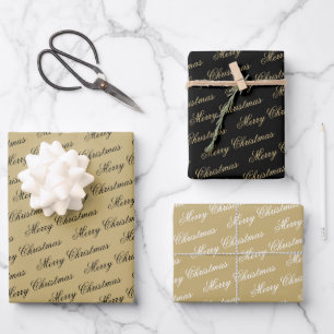 Elegant Luxury Gold Script Frohe Weihnachten Geschenkpapier Set