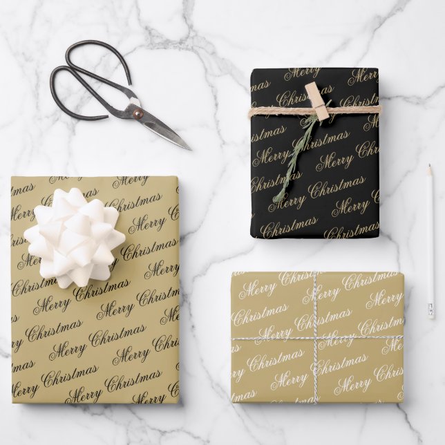 Elegant Luxury Gold Script Frohe Weihnachten Geschenkpapier Set (Vorderseite)