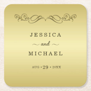 Elegant Luxury Gold Verzierte Hochzeit Rechteckiger Pappuntersetzer