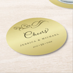 Elegant Luxury Gold Verzierte Hochzeit Runder Pappuntersetzer