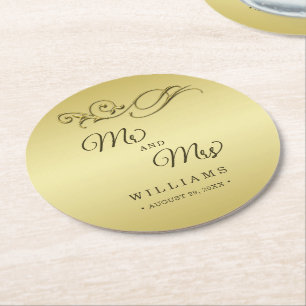 Elegant Luxury Gold Verzierte Hochzeit Runder Pappuntersetzer