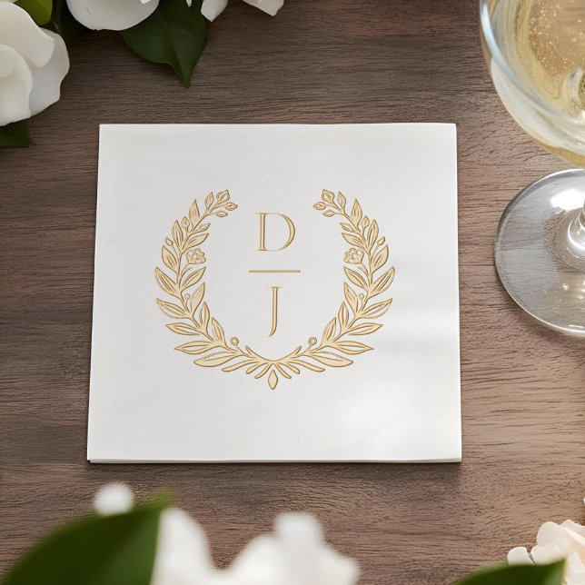 Elegant Luxury Hand Drawn Wreath Wedding Monogram (Elegant Luxury Hand Drawn Wreath Wedding Monogram Foil Napkins)