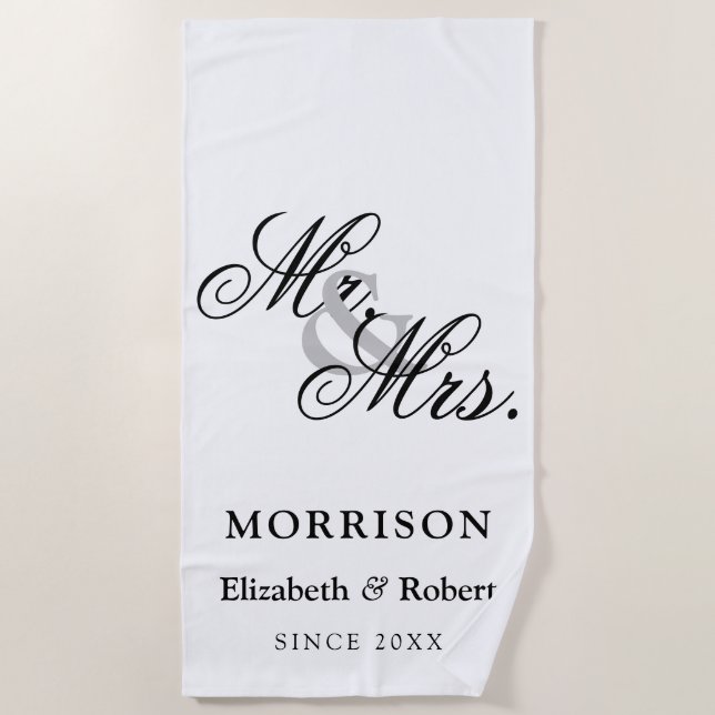 Elegant Luxury Mr. und Mrs. Newlyweds Strandtuch (Vorderseite)