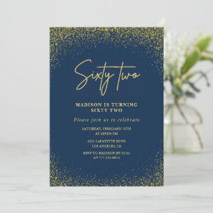 Elegant Luxury Navy Gold Glitzer 62. Geburtstag Einladung