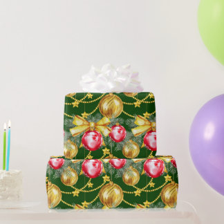 Elegant Luxury Red Gold Christmas Ball Pattern Geschenkpapier