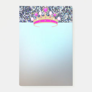 Elegant Luxury Shiny Blue Glitzer, Tiara Post-it Klebezettel