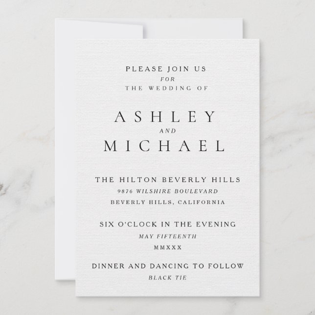 ELEGANT LUXURY TYPOGRAPHIE Black & White Wedding Einladung (Vorderseite)