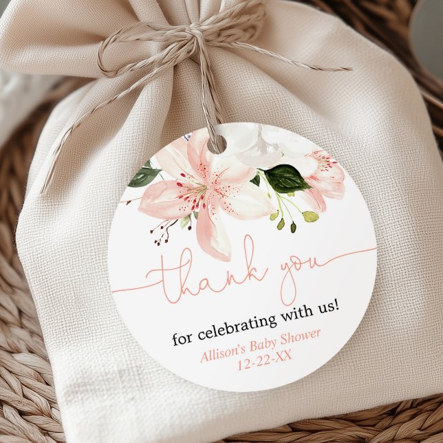 Élégant lys floral blush merci les étiquettes préf (Créateur téléchargé)
