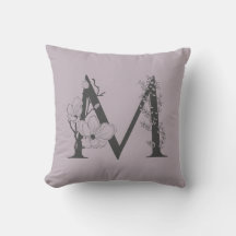 Elegant M Boho Floral Monogram Initial Lilac Gray