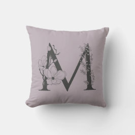 Elegant M Boho Floral Monogram Initial Lilac Gray Kissen