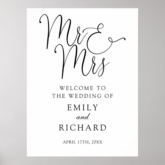 Élégant M. Et Mme Mariage Affiche de bienvenue (Devant)