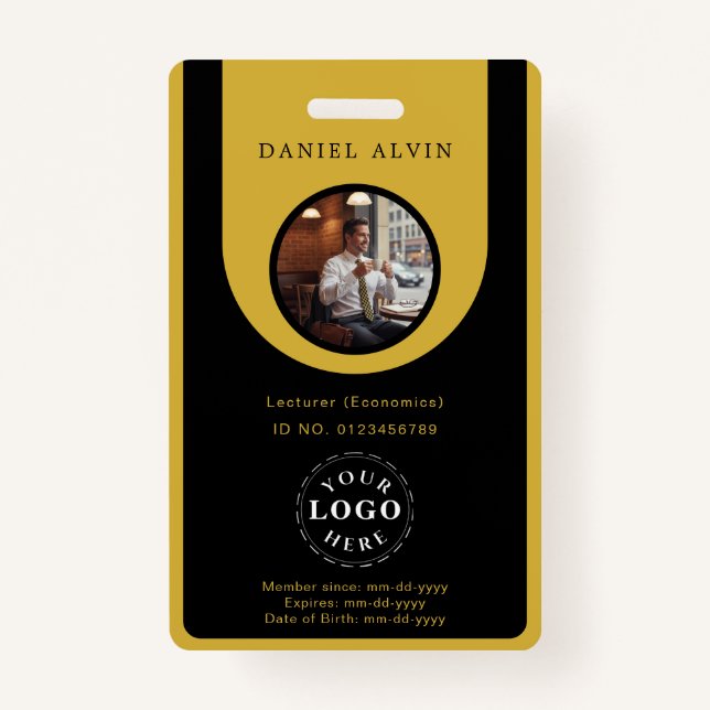 Elegant M Gold Black Work Office Identification ID Ausweis (Vorderseite)