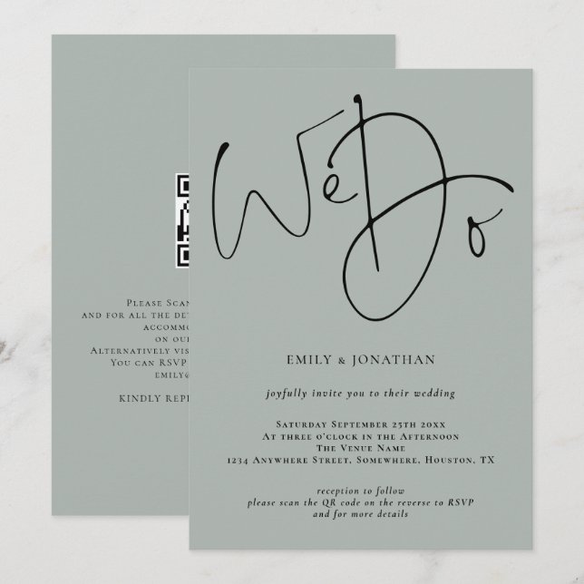 Elegant machen wir Light Sage QR Code Hochzeit Einladung (Vorne/Hinten)
