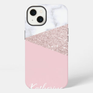 Elegant Mädchenhaft Roségold Glitter Weiß Marmor P iPhone Hülle