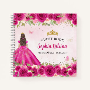Elegant Magenta Blush Pink Gold Floral Quinceñera Notizbuch