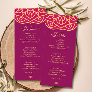 Elegant Magenta Gold Mandala Indian Wedding Menu Menükarte