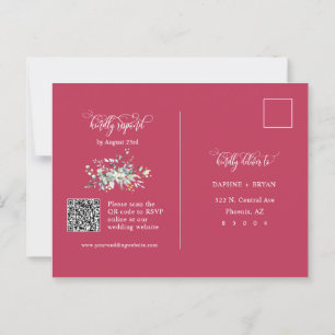 Elegant Magenta Green Blätter QR Code Address UAWG Postkarte