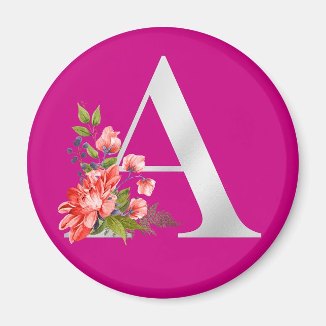 Elegant Magenta Metallic A Floral Monogram Magnet (Vorne)