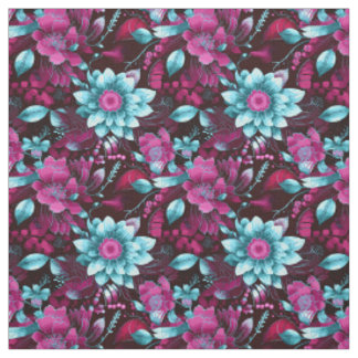 Elegant Magenta & Pale Blue Boho Chic Floral Stoff