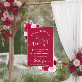 Elegant Magenta & Pink Boho Roses Wedding Welcome Acrylschild