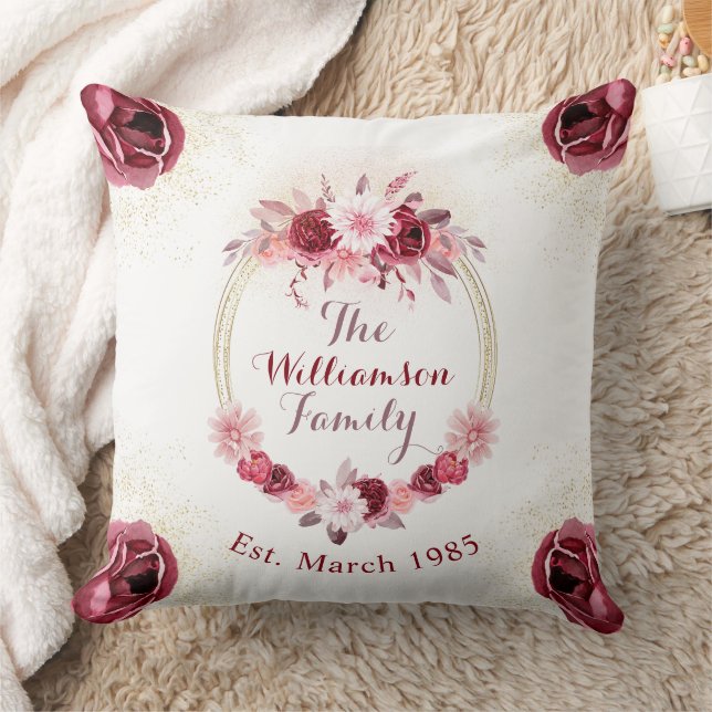 Elegant Magenta Pink Floral Monogram Script Kissen (Decke)