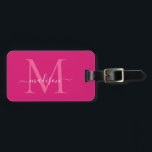 Elegant Magenta Pink White Monogram Script Name Gepäckanhänger<br><div class="desc">Elegant Magenta Hot Pink White Monogram Script Name Stilvolle Bag Tag</div>