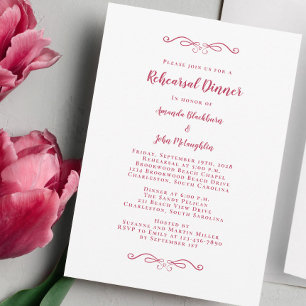 Elegant Magenta Red Wedding Probe Dinner Einladung