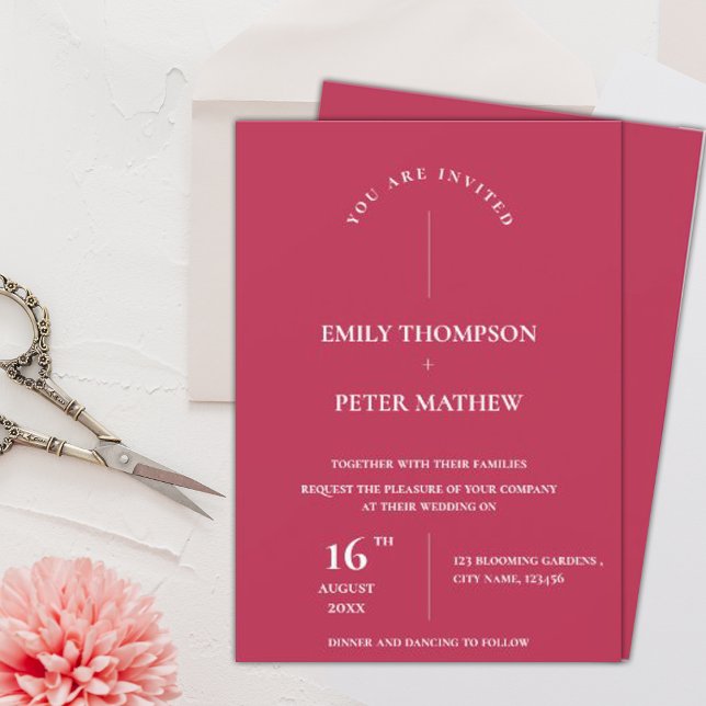 Elegant Magenta Typography  Minimalist Wedding Einladung (Von Creator hochgeladen)