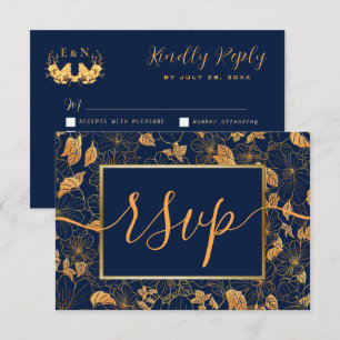 Élégant Magnifique Feuillage Doré Bleu Marine RSVP