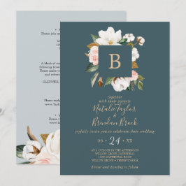 Elegant Magnolia | Aquamarin und weiß auf einer Ho Einladung