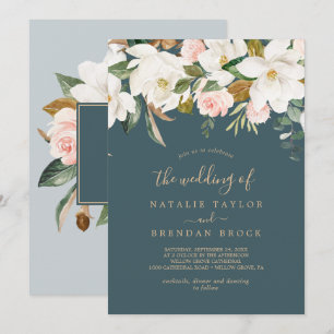 Elegant Magnolia   Aquamarin und weiß die Hochzeit Einladung