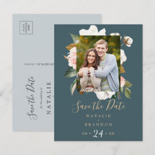 Elegant Magnolia   AQUAMARINES FOTO SAVE THE DATE Einladungspostkarte
