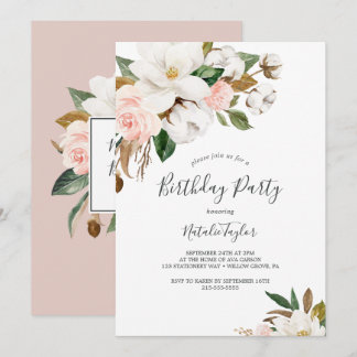 Elegant Magnolia | Birthday Party in Weiß und Blus Einladung