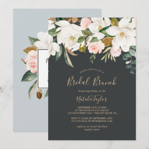 Elegant Magnolia   Black and White Bridal Brunch Einladung