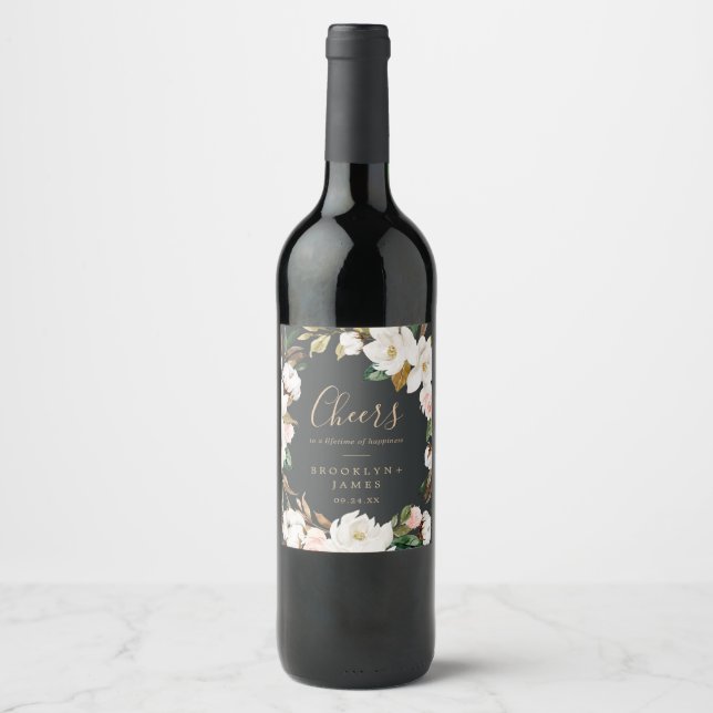 Elégant Magnolia Black Cheveux Mariage Étiquettes  (Devant)