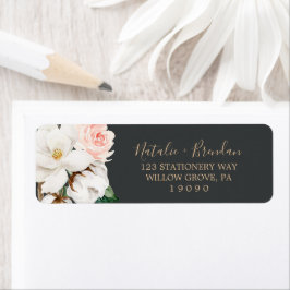 Elegant Magnolia | Black Return Address Label