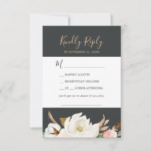Elegant Magnolia   Black Song Request RSVP Card Karte