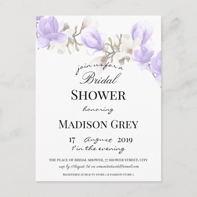Elegant Magnolia Blossom Bridal Dusche Einladung Postkarte (Vorderseite)